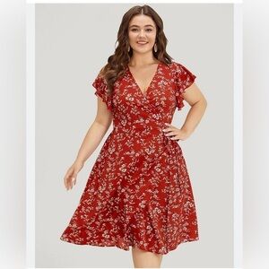 NWT! floral wrap, v neck, cap sleeve knee dress size 18-20 or 2X
